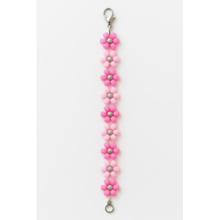 Bracelet fleurs roses – perles grises au centre