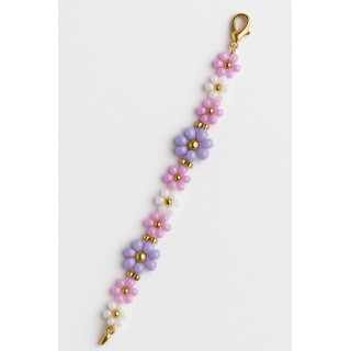Bracelet fleurs multicolores – violet, rose & blanc, perles dorées