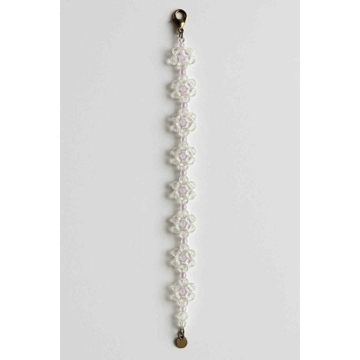 Bracelet fleurs cristal & rose – perles transparentes