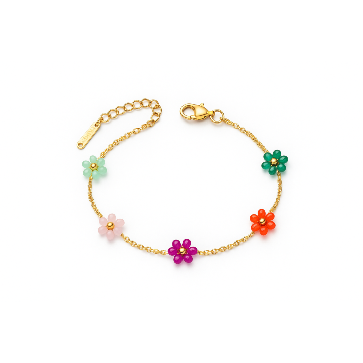Bracelet multicolore à fleurs en perles