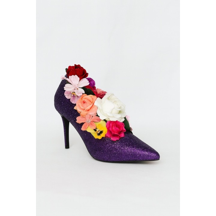 Escarpin Violet Fleurie - Décoration Artisanale Unique