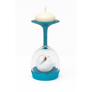 Bougeoir Cygne Blanc sur Base Turquoise – Décoration Artisanale Unique