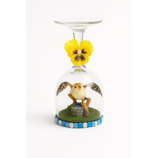 Cloche décorative oiseau & fleur jaune