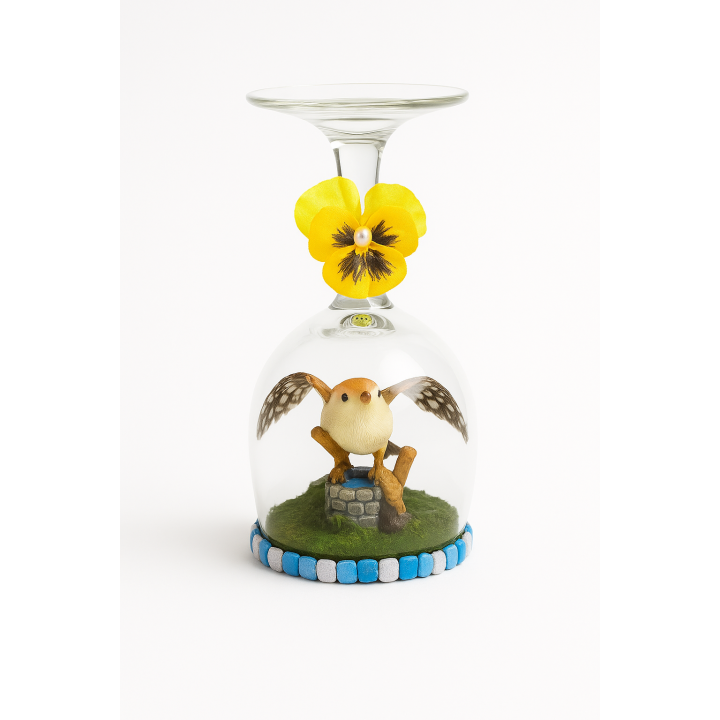 Cloche décorative oiseau & fleur jaune