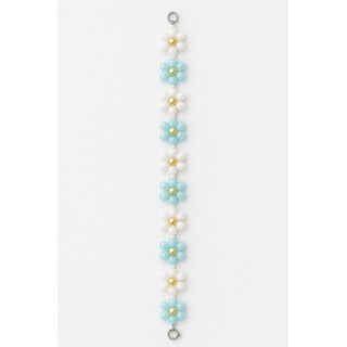 Bracelet fleurs bleu & blanc – perles dorées & nacrées