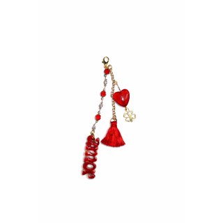 Accessoire de téléphone – Mot « Amour » rouge & pampille