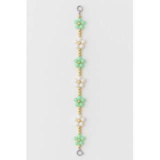 Bracelet fleurs vert & blanc – perles dorées